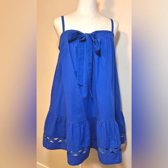 Tie Front Tunic Dress 100% Cotton Size Large Summer Adjustable Straps NWT - Picture 2 of 13